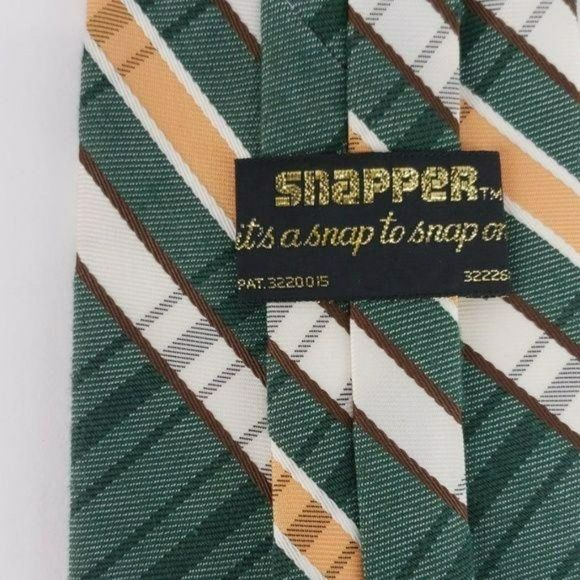 Snapper Vintage New‎ Dead Stock Clip on Tie green yellow white plaid 80's - Picture 4 of 5